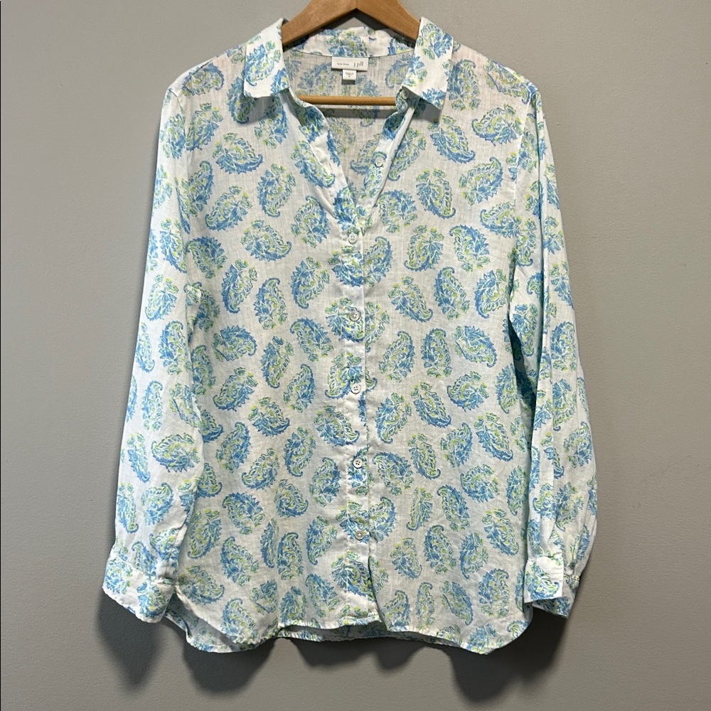 J. Jill Linen Button Down Floral Coastal Grandma Shirt Top Medium